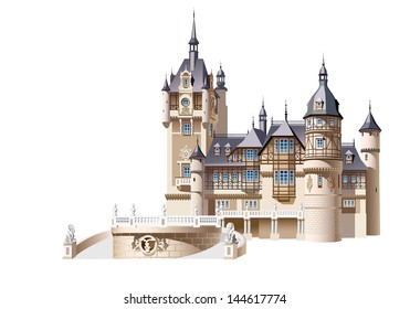 A Small German Castle On A White Background