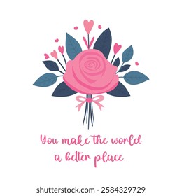 Small gift cards with adorable illustrations of rose flower bouquets and heartfelt messages like "With love, to you, thank you" Isolated on white background.