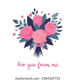 Small gift cards with adorable illustrations of rose flower bouquets and heartfelt messages like "With love, to you, thank you" Isolated on white background.