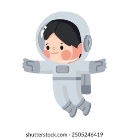 Small girl Astronaut flying in space 