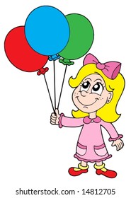 Small girl with balloons - vector illustration.