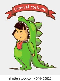 small girl in carnival suit. child in dinosaur costume