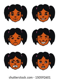Small girl face expressions set. Vector isolated on white.