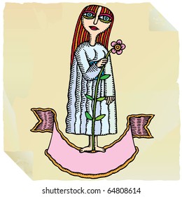 small girl with flower