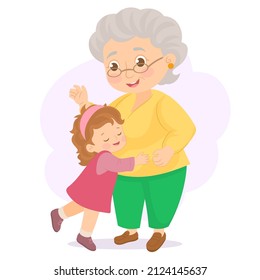 Small girl with grandmother having fun at home. Cute girl visiting grandmother