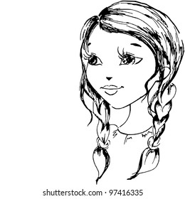 The small girl has drawn in a vector