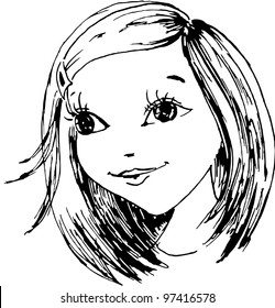 The small girl has drawn in a vector