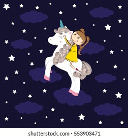Small girl and her sweet unicorn