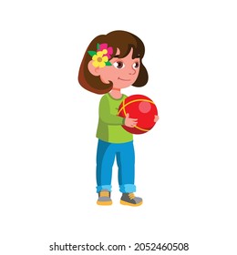 small girl kid playing with ball on kindergarten playground cartoon vector. small girl kid playing with ball on kindergarten playground character. isolated flat cartoon illustration
