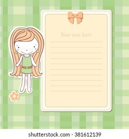 small girl on  background, letter, vector, card