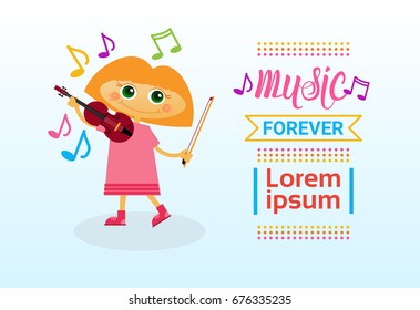 Small Girl Playing Violin Musical Instrument Flat Vector Illustration