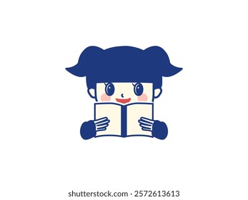 A small girl is reading a book.