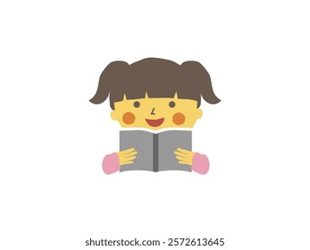 A small girl is reading a book.