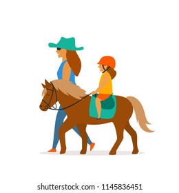 small girl riding pony vector graphic