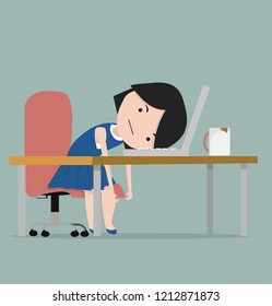Small girl  sleeping with laptop and coffee mug