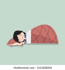small girl Sleeping with Pillow and blanket