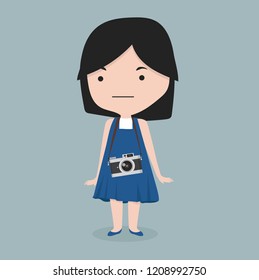 Small girl with a vintage camera