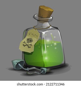 Small glass bottle with green potion - vector illustration