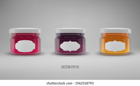 Small glass jam jar with a lid. Realistic 3D illustration. Vector