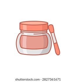 A small glass jar containing cosmetic cream with an applicator stick for beauty and skincare applications