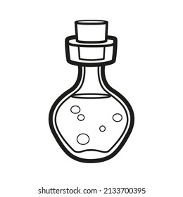Small glass jar with magic potion outlined for coloring page on white background
