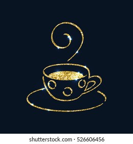 A small glitter textured cup of tea or coffee on a saucer. Vector illustration.