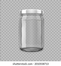 Small Glossy Transparent Glass Jar With White Lid. EPS10 Vector