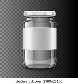 Small Glossy Transparent Glass Jar With White Lid. EPS10 Vector