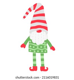 Small gnomes. Spring gnome. Cartoon hand drawn garden character. Vector flat illustration on white background.