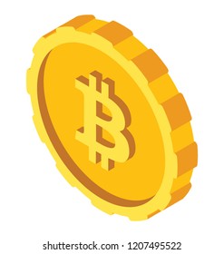 A small gold coin of cryptocurrency denoting bitcoin 
