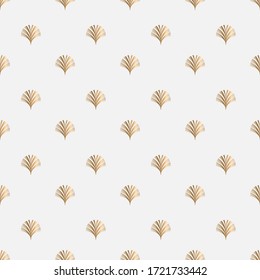 Small golden elements on light grey background. Seamless pattern. Vector illustration. Art deco style.