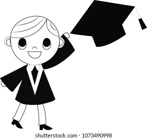 small graduated girl vector illustration. clipart and sticker design of small cartoon girl.