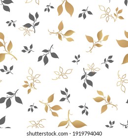 Small gray and gold leaves on a white background.
