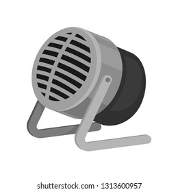 Small gray metal microphone with stand. Sound recording equipment. Audio technology theme. Flat vector icon