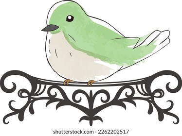 Small green bird perched on iron decoration