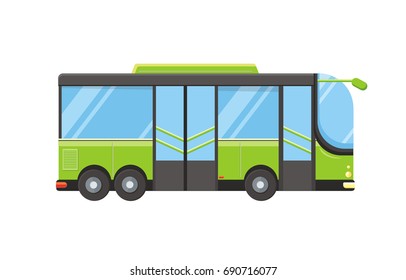 Small green bus on white background. Vector illustration.