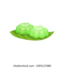 Small green colored cakes Putu Ayu . Traditional Indonesian snack. Flat vector icon of delicious dessert