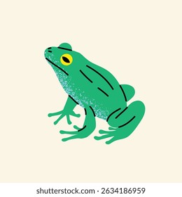 Small green frog icon. Flat trendy cartoon style. Modern hand-drawn vector illustration. Logo, icon, print design.