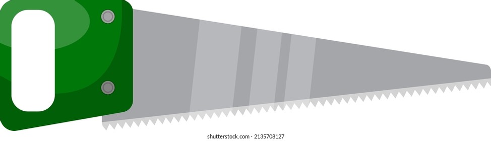 Small green handsaw, illustration, vector on a white background.