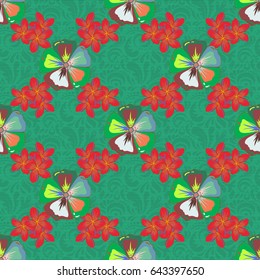 Small green and orange flowers. The elegant the template for fashion prints. Vector ditsy floral style. Cute seamless pattern with many flowers.