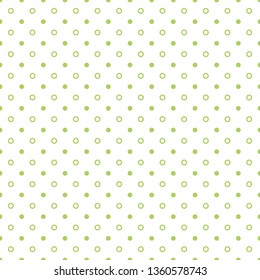 Small green outlined polka dot pattern on white background. Vector graphic.