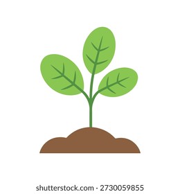 Pequeña planta verde que brota de la tierra en estilo de ilustración minimalista