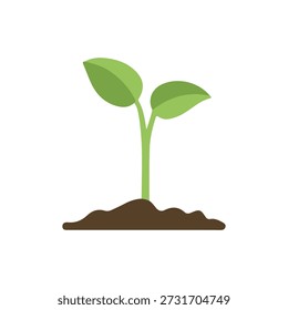 Small green plant sprouting from soil with two leaves in minimalist illustration style