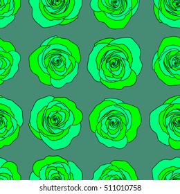 Small green rose flowers. Cute seamless pattern in small rose flowers.