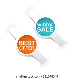 small green shadowed label like a watch with text winter sale and best offer