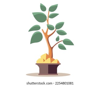 pequeño árbol verde en una cacerola de plántulas. ilustración vectorial plana.