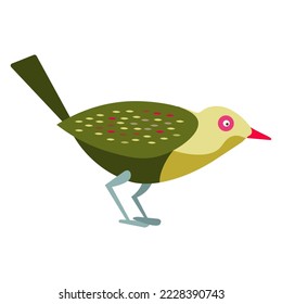 Small green and yellow bird. Tropical fauna. Cartoon songbird