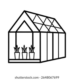 Small greenhouse with plants inside clean line scene Vector illustration