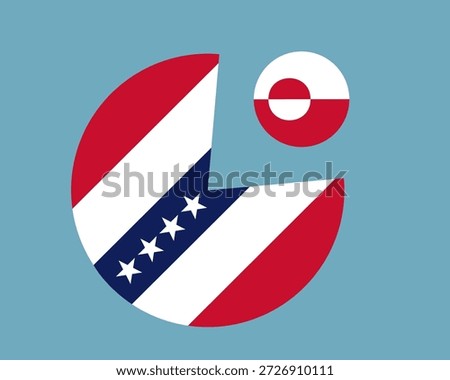 Small Greenland is seized and captured by large USA - American takeover, occupation, annexation of country and nation. Vector illustration.