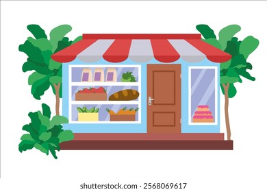Small grocery store. Vector simple color flat illustration.